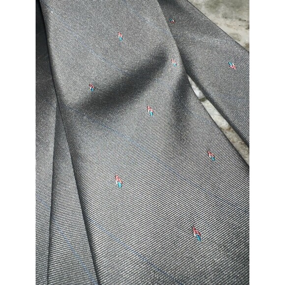 Vintage GIVENCHY Monsieur Gray Poly/Silk Tie With Red White Blue Design - Picture 4 of 7